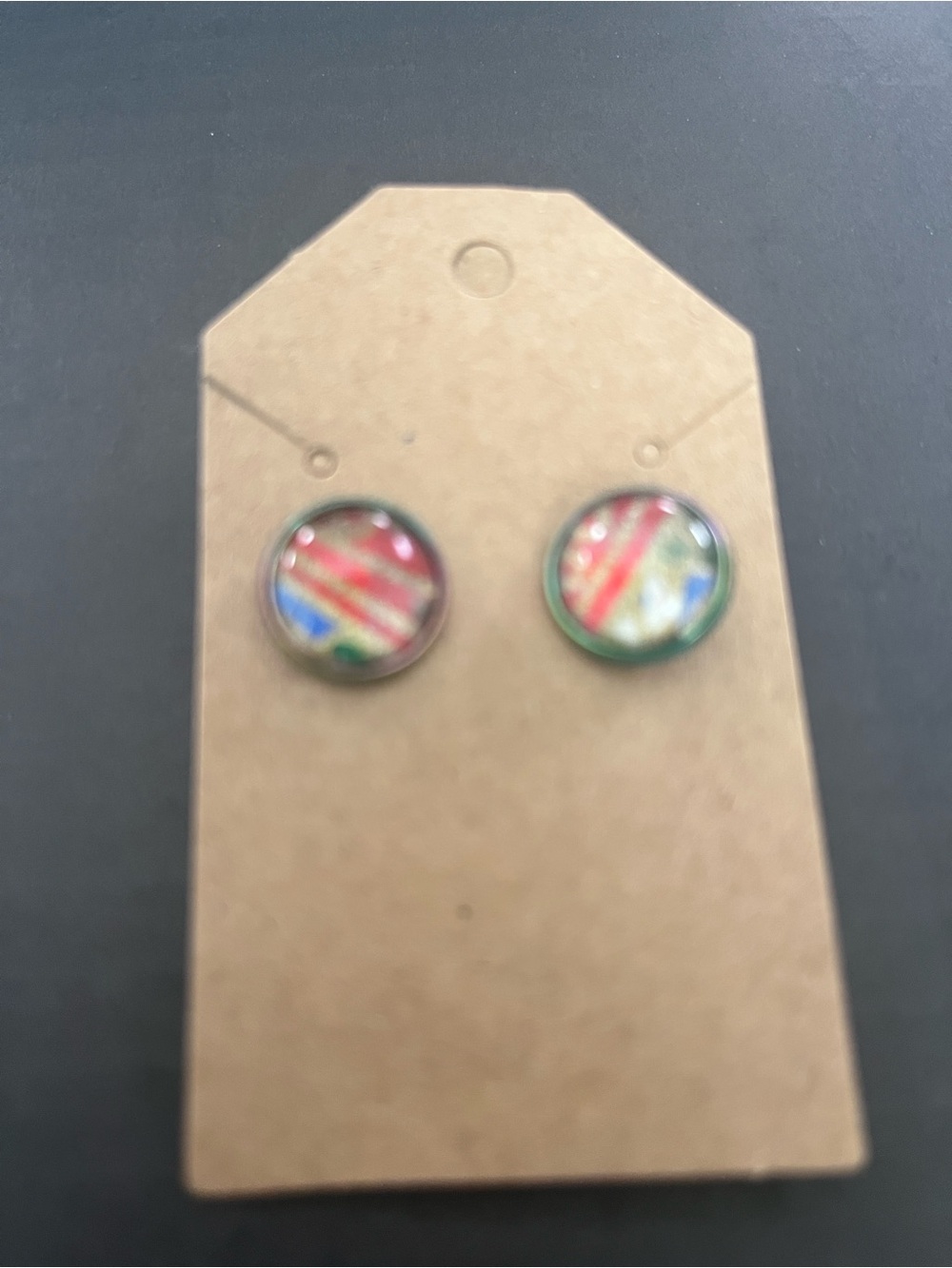 Multicolor Round Stud Earrings - Colorful Abstract Pattern